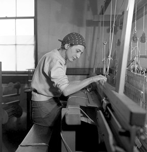 Albers in the weaving workshop at the Bauhaus school in Dessau. Image courtesy of Albers Foundation.
